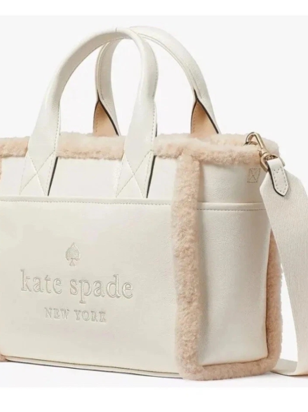 Kate Spade New York Cream Shearling Trim Top-Handle Tote